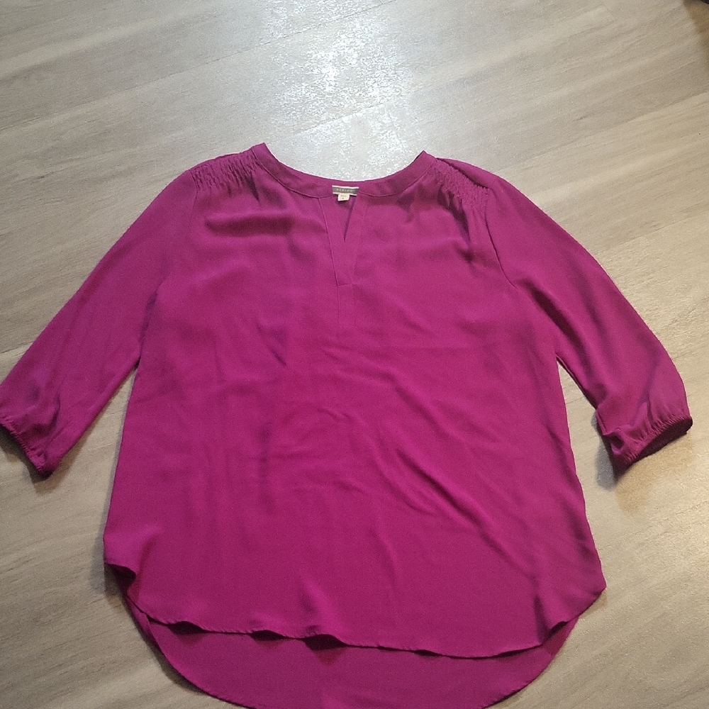 Pleione Magenta Split V-Neck Blouse